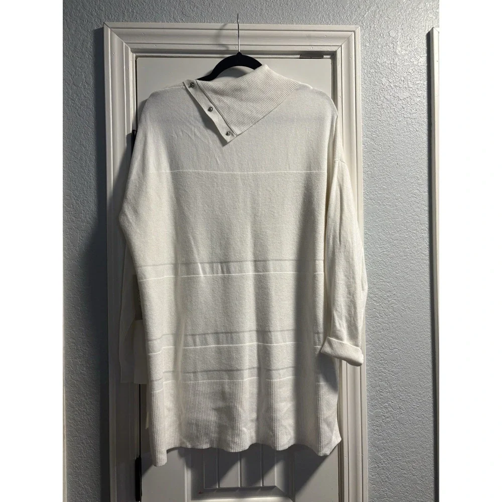 Chico's Zenergy Cotton Cashmere Waffle Knit Split Neck Tunic‎ Sweater Size 3 NWT